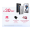 Promotional graphic for the REDMAGIC ASTRO 2 laptop, showing the silver and black laptop from multiple angles, a tablet screen mockup, a 80W fast charger, and text offering €30 off, 1-day early access, free 80W fast charger, and exclusive REDMAGIC Mora keychain.