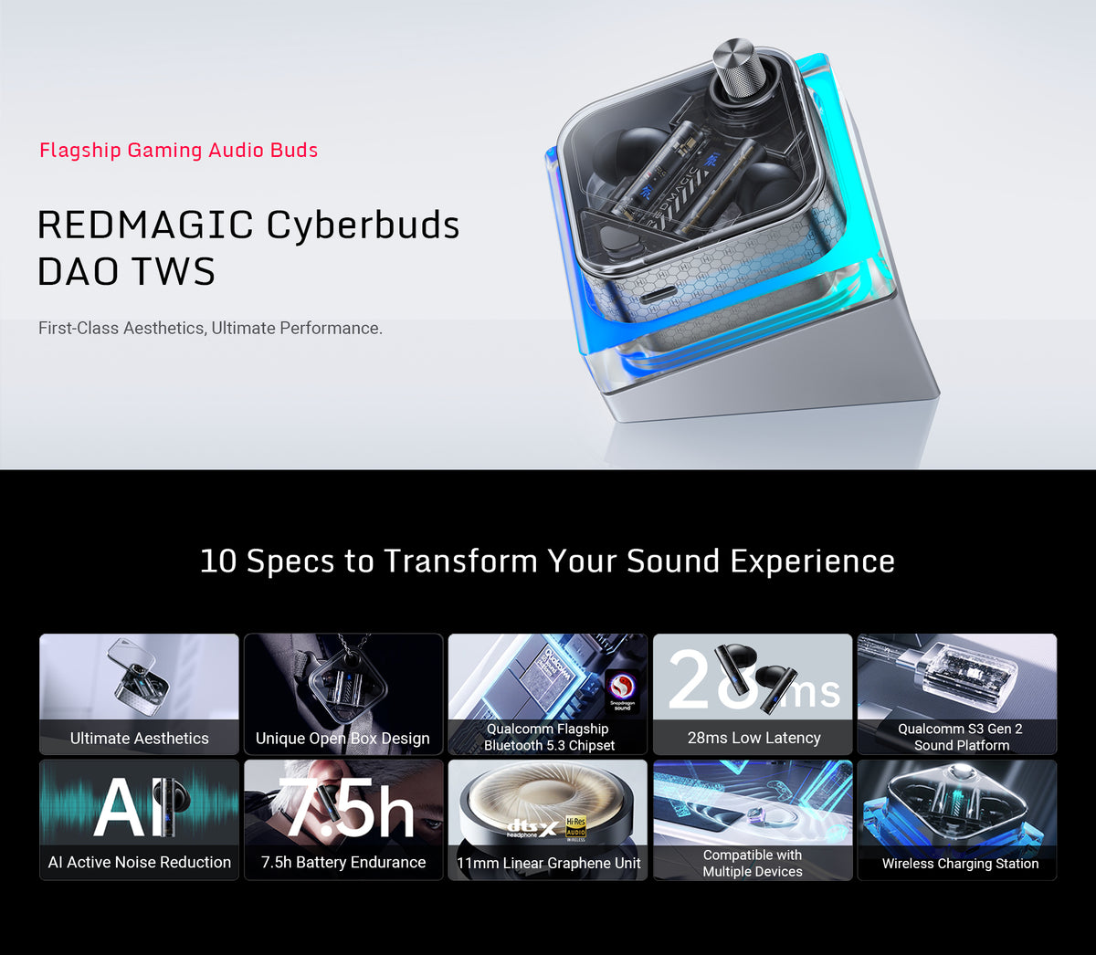 REDMAGIC Cyberbuds DAO TWS: diseño futurista y con RGB